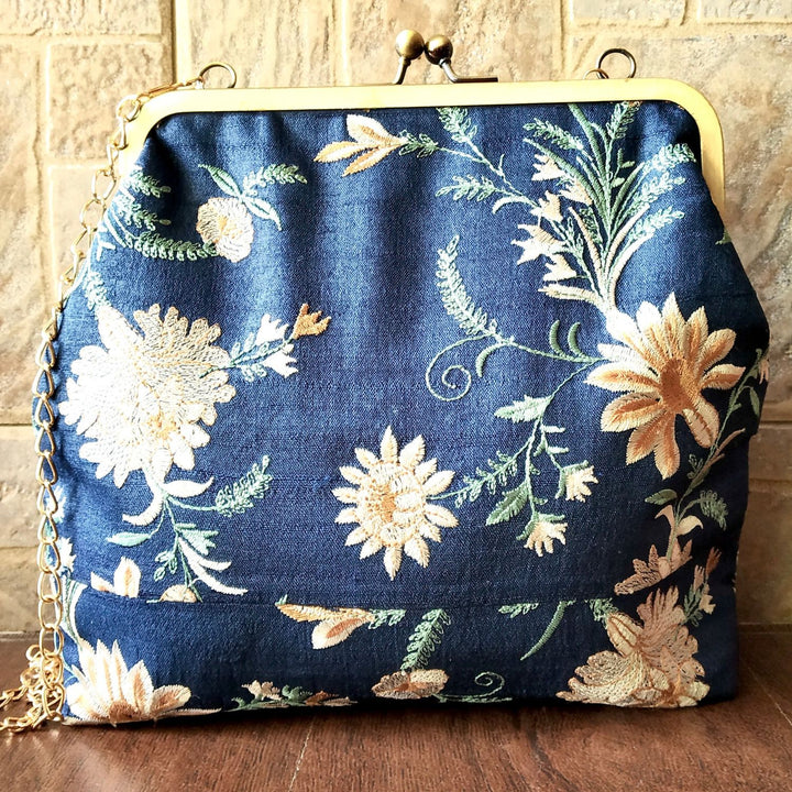 Floral Tussar Silk Sling Bag | Elegant Shine for Every Occasion