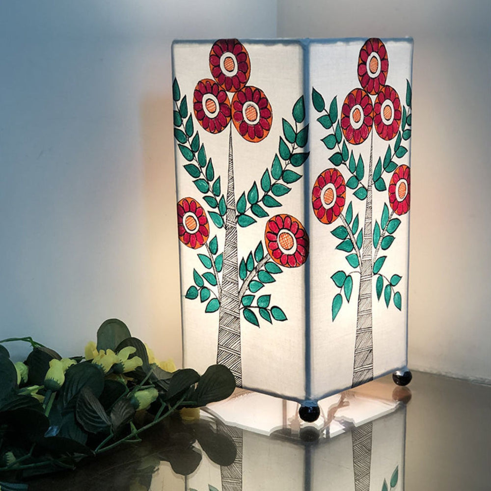 Flower Motif Rectangular Table Lamp  | Hand-Painted | 12 X 6 Inch