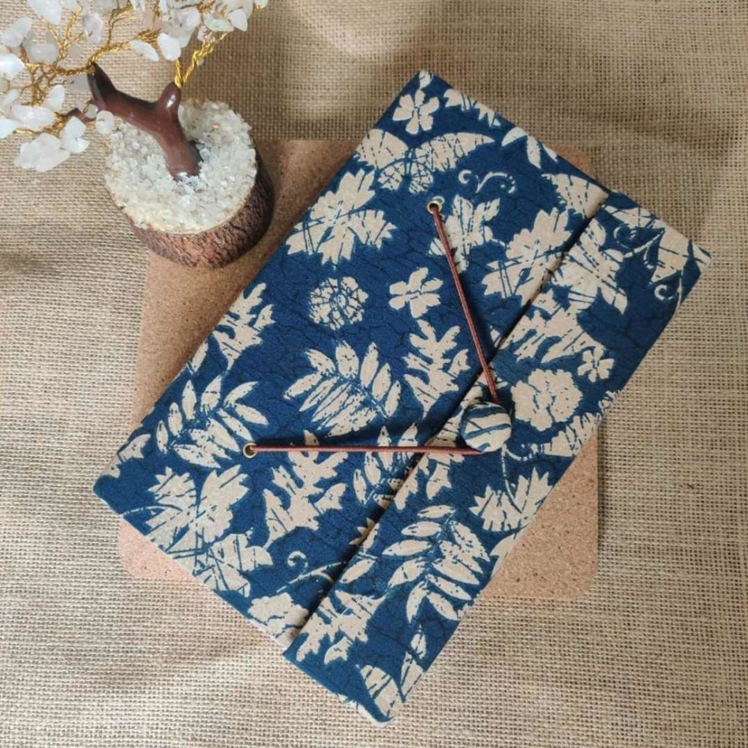 Floral Printed Recycled Paper Vintage Journal | Jumbo Size | Indigo Blue