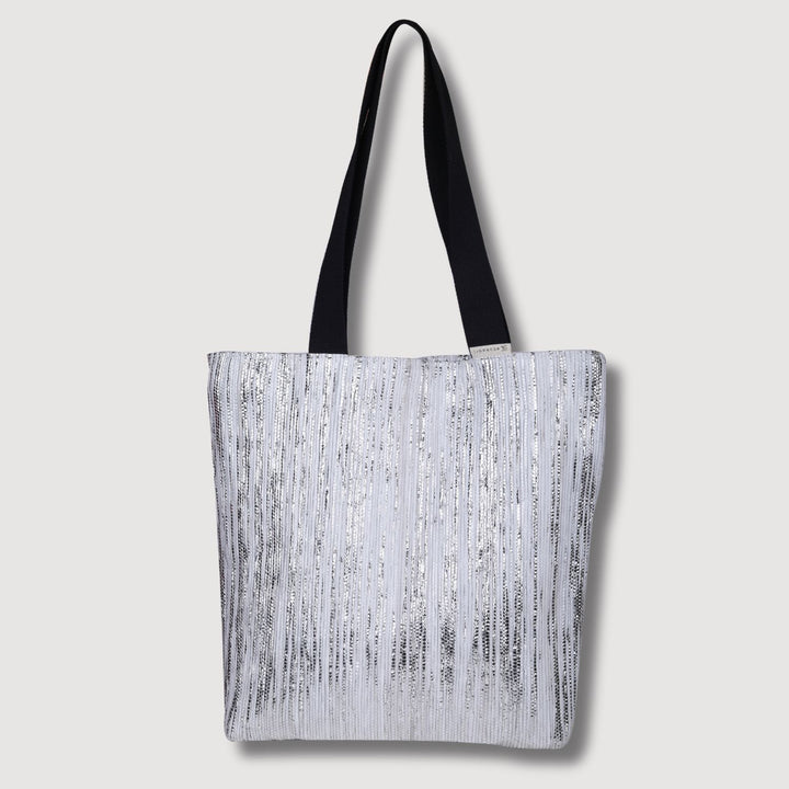 Silver Tote Bag | Up-cycled | Classic Style | Silver-White | Hand-Crafted | Eco-Style