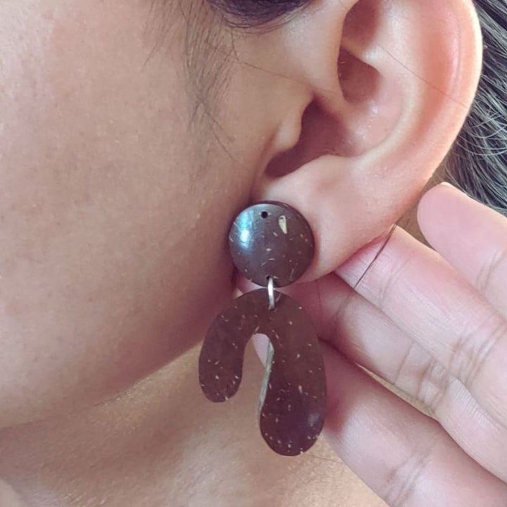 Brown Ear Dangler For Women | Made of Coconut Shell | Chic Design