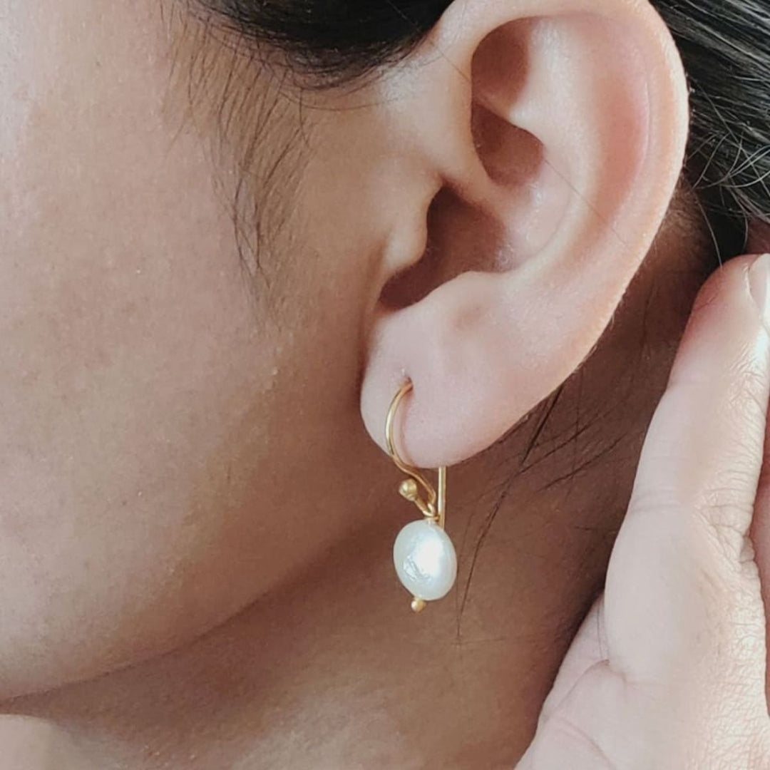 Coin Baroque Pearl Earrings With Golden Hook | 100% authentic | Artisanal