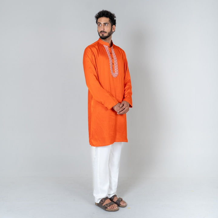 Men's Orange Braid Kurta Set | Traditional Occasion Wear | Set Of 2