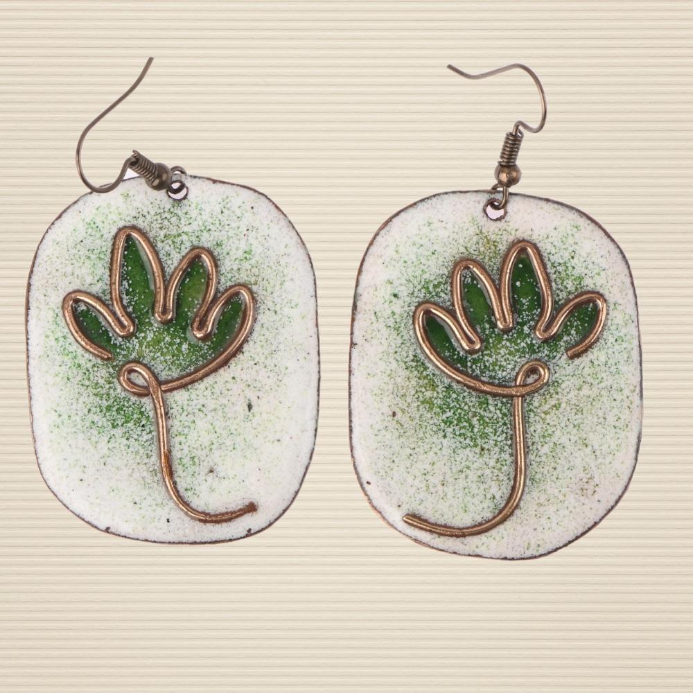 Lotus Pattern Unique Copper Enamel Dangler Earring | Hand-crafted