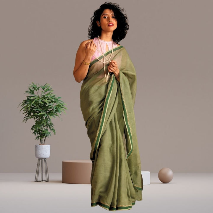 Olea Saree | Kota | Elegant Wear | Silk | Olive Green