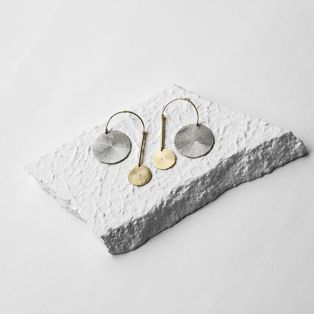 Off-Balance | Dual Finish Brass | Statement Earrings | Sustainable | Aesthetic