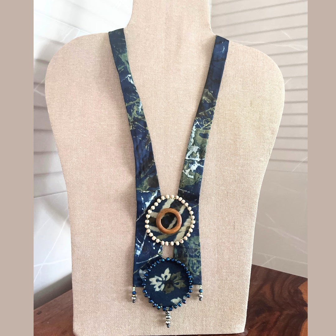 Blue Statement Necklace For Women | Artistic Ajrakh Fabric Jewelry | Ethnic Look