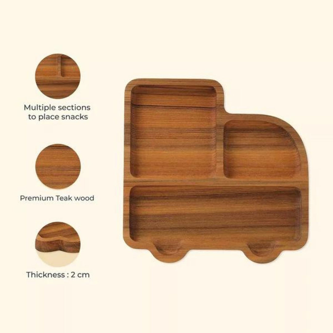 Teakogram Chicago Truck Platter | Premium Teak Wood | Hand-Crafted | 9 Inch