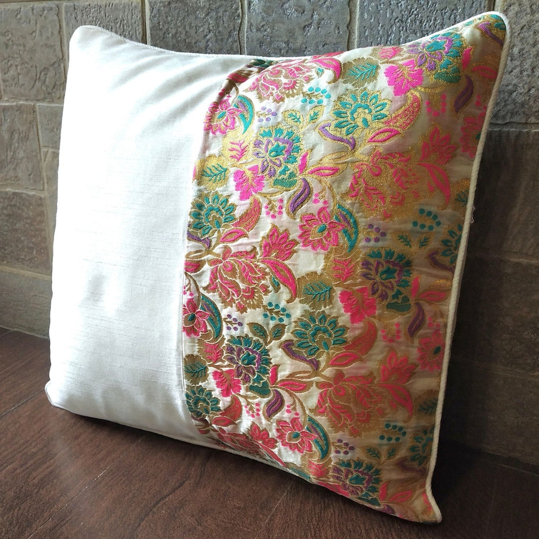 White Banarasi Floral Cushion Cover | Festive Decor | Set of 2