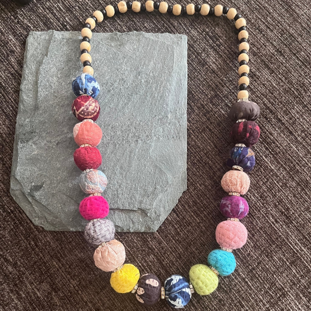 Boho Necklace For Women | Handcrafted Multicolour Fabric Beads | Vibrant