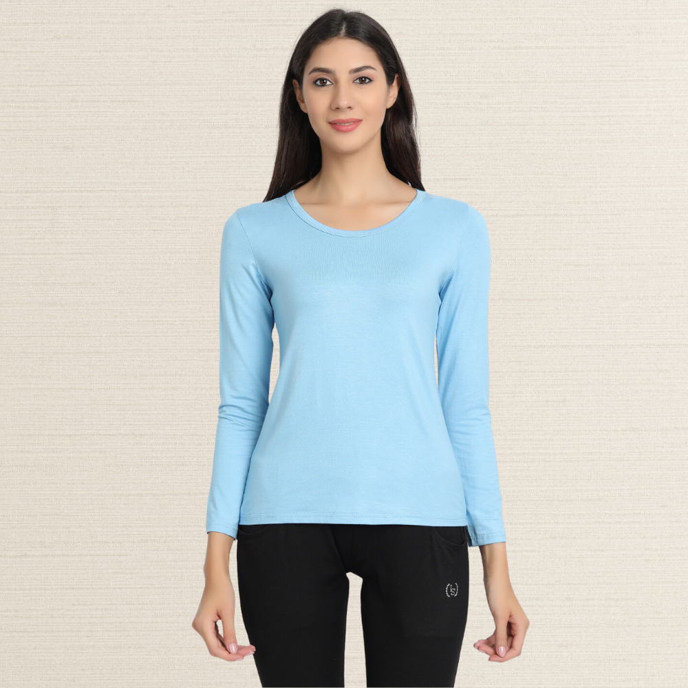 Full Sleeve T-Shirt | Bamboo Fabric | Comfortable | Women Active Wear | Sea Blue