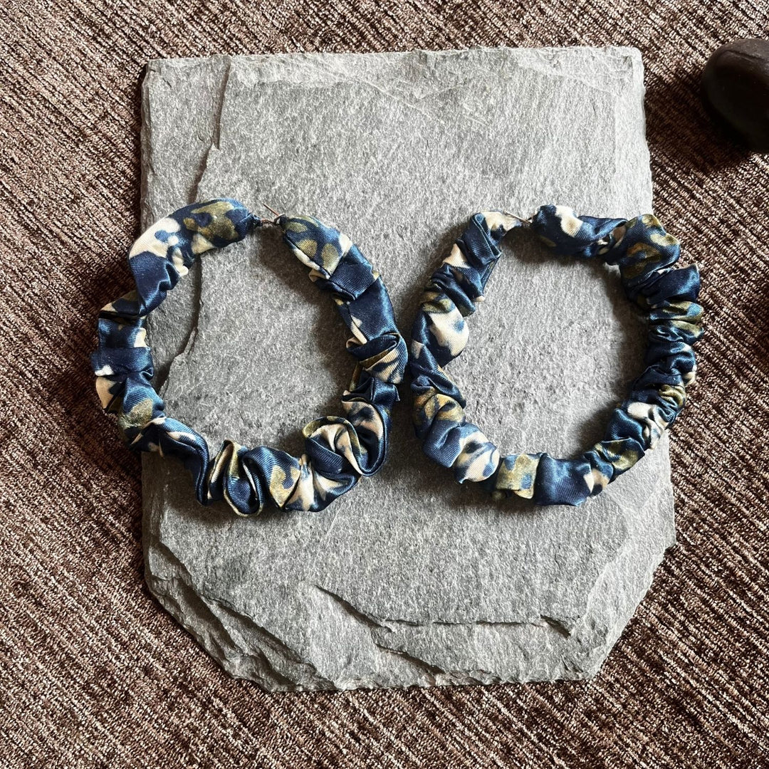 Blue Ajrakh Hoop Earrings | Hand-Crafted 