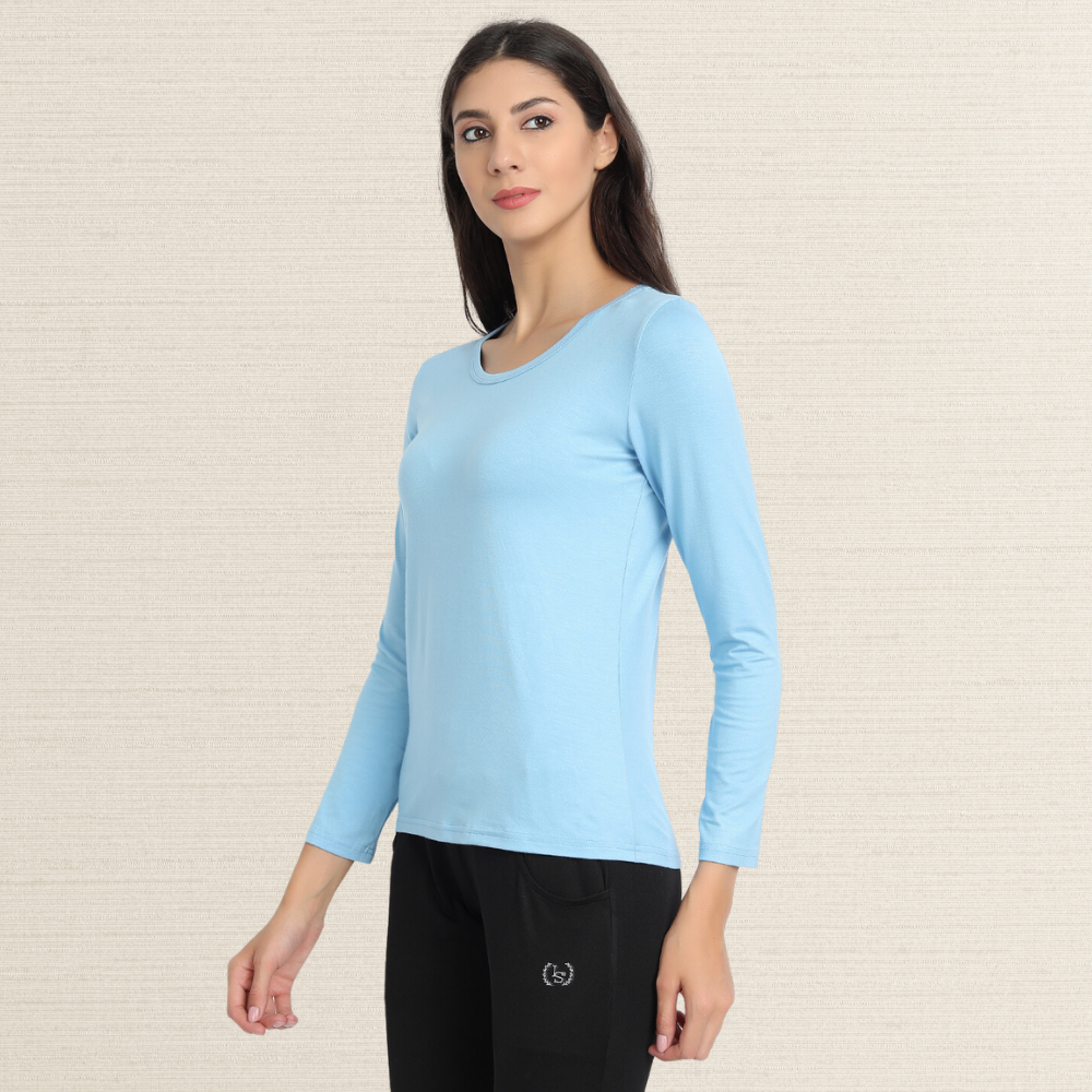 Full Sleeve T-Shirt | Bamboo Fabric | Comfortable | Women Active Wear | Sea Blue