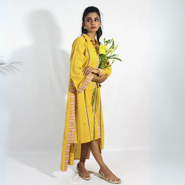 Cassia High-Low Shirt Dress | Kala Cotton | Playful Design | Stylish | Mustard Yellow