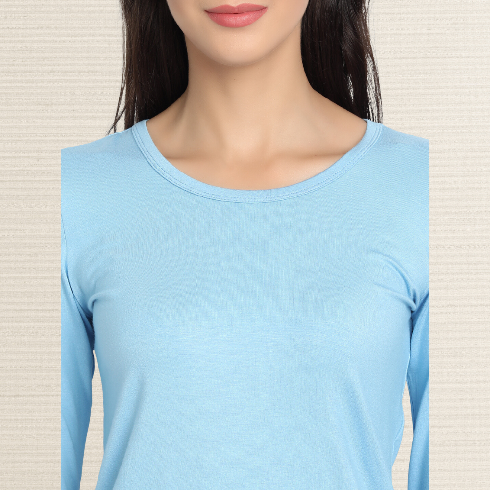 Full Sleeve T-Shirt | Bamboo Fabric | Comfortable | Women Active Wear | Sea Blue