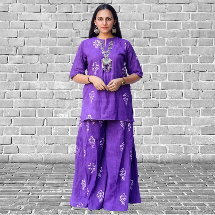 Violet Kurta and Sharara Set | Festive Apt | Sustainable and Hand Block Printed 