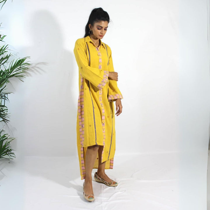 Cassia High-Low Shirt Dress | Kala Cotton | Playful Design | Stylish | Mustard Yellow