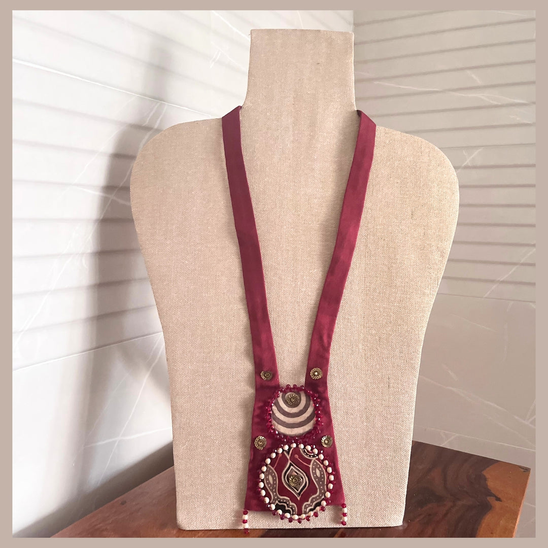 Vibrant Maroon Necklace For Women | Artistic And Handmade Fabric Jewelry