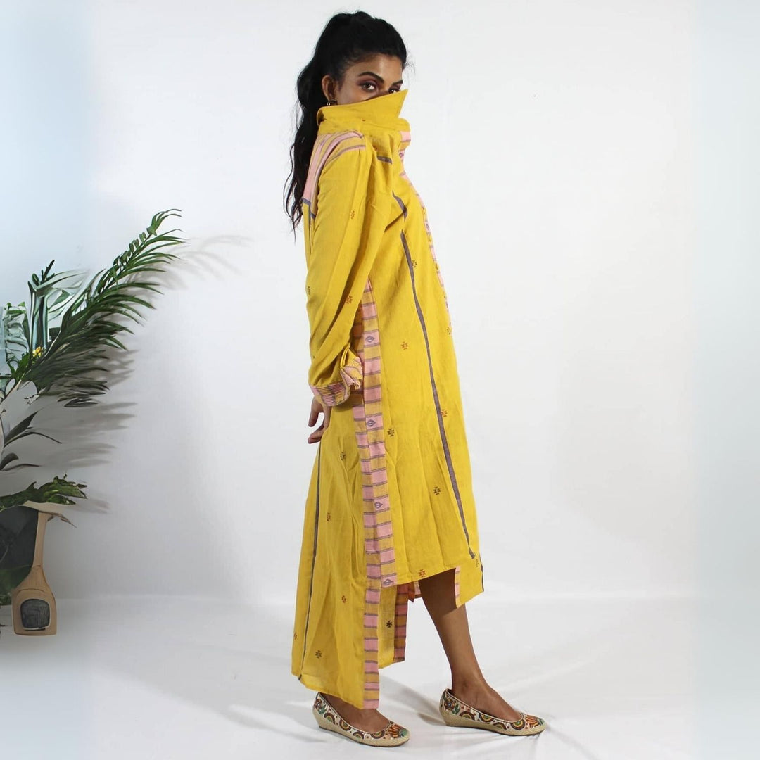 Cassia High-Low Shirt Dress | Kala Cotton | Playful Design | Stylish | Mustard Yellow