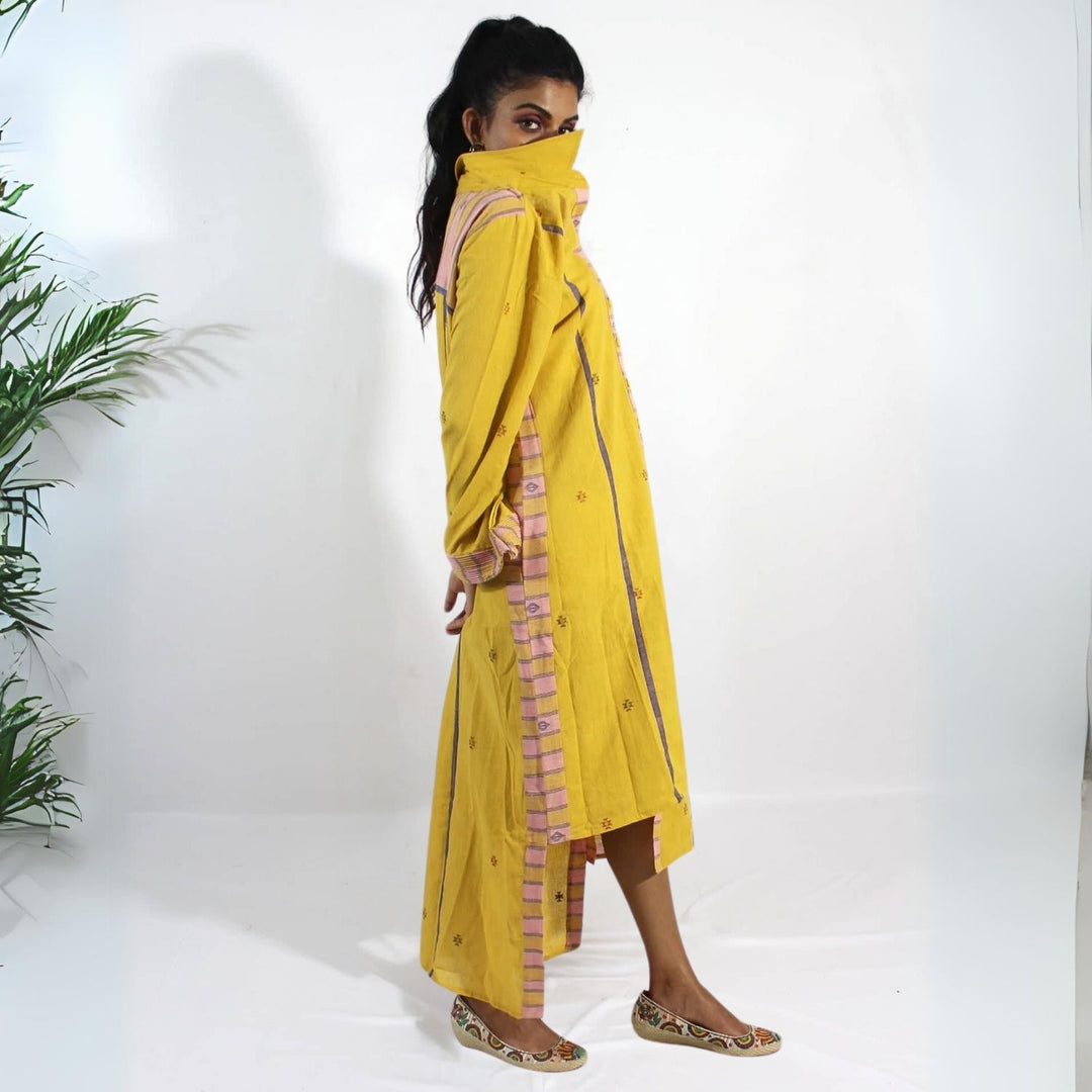 Cassia High-Low Shirt Dress | Kala Cotton | Playful Design | Stylish | Mustard Yellow