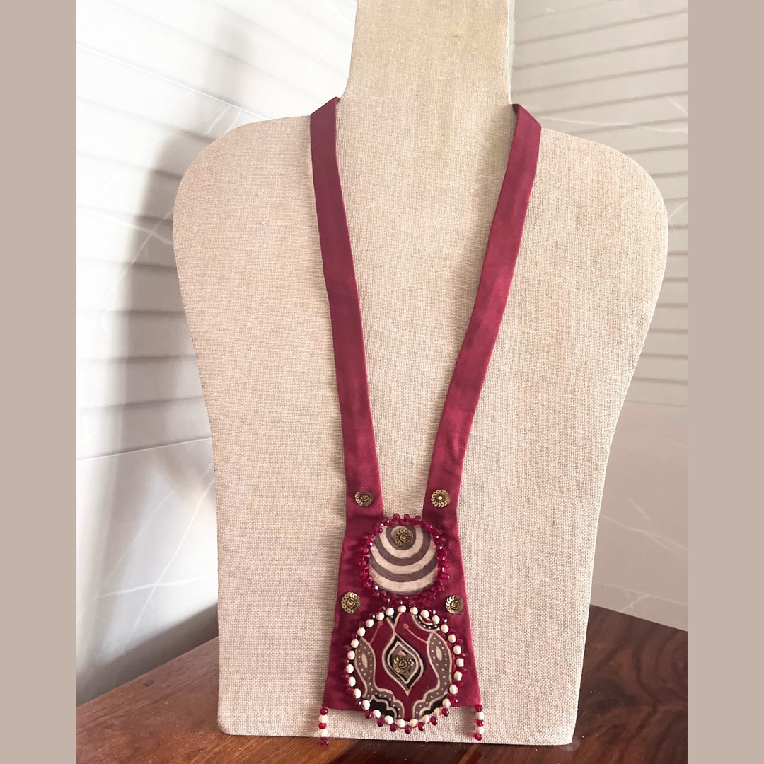 Vibrant Maroon Necklace For Women | Artistic And Handmade Fabric Jewelry