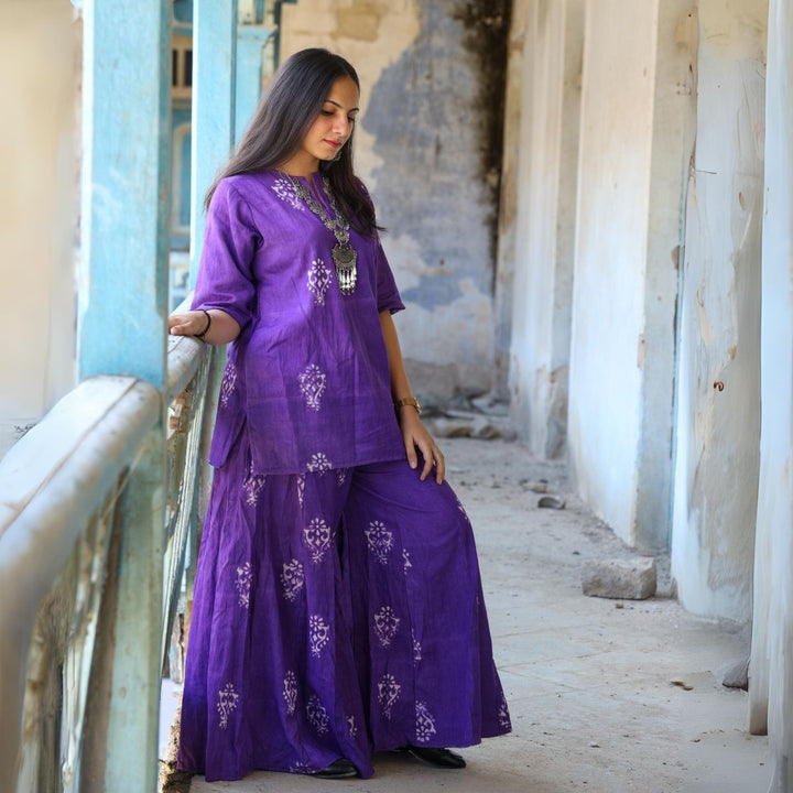 Violet Kurta and Sharara Set | Festive Apt | Sustainable and Hand Block Printed 