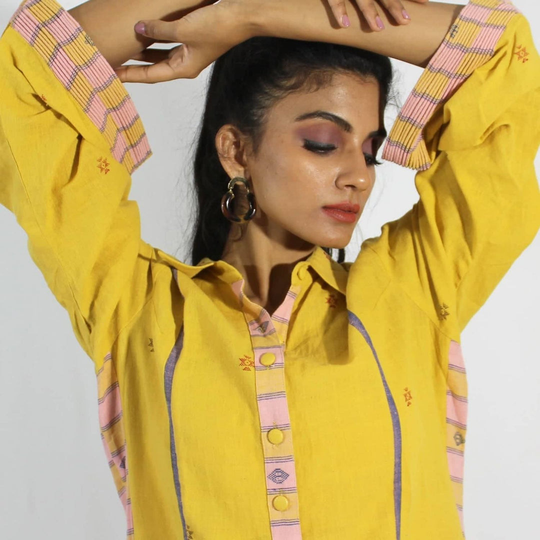 Cassia High-Low Shirt Dress | Kala Cotton | Playful Design | Stylish | Mustard Yellow