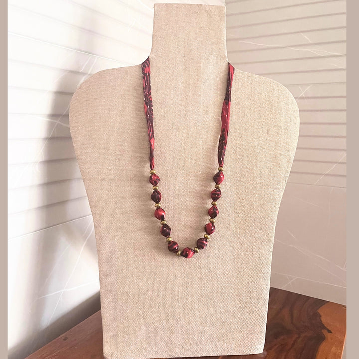 Maroon Ajrakh Beaded Necklace For Women | Handcrafted Jewelry | Contemporary