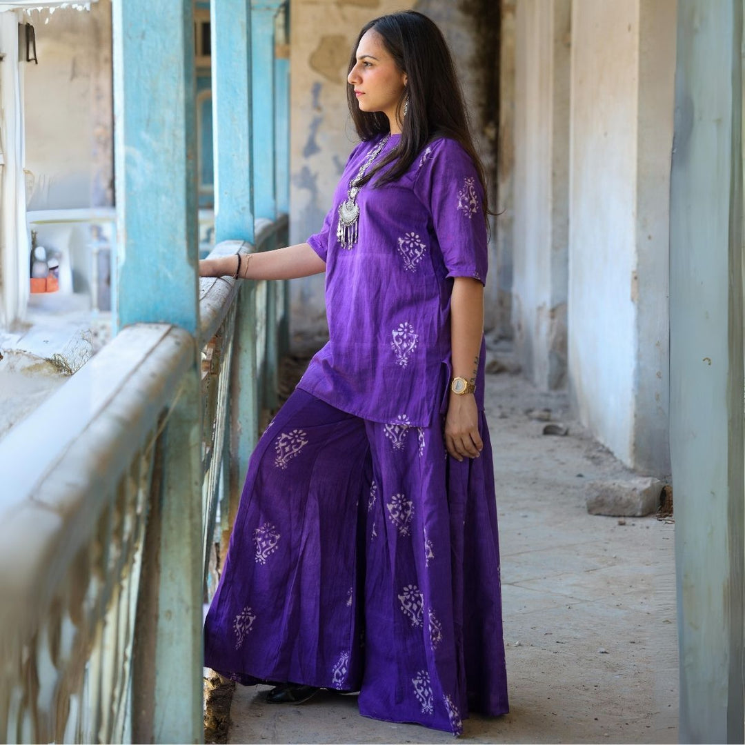 Violet Kurta and Sharara Set | Festive Apt | Sustainable and Hand Block Printed 