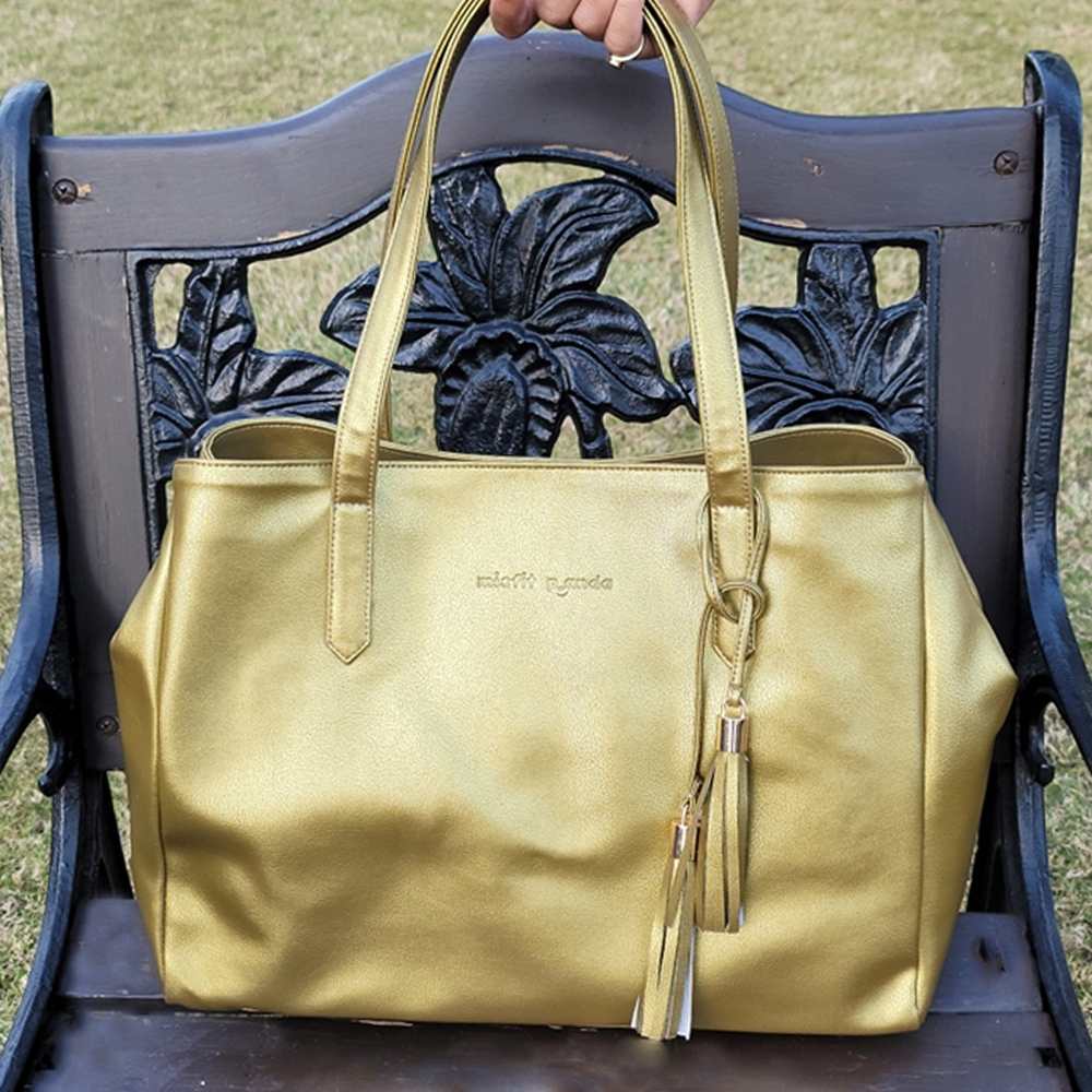 Golden Coloured Tote Bag | Carry Sustainability in Parties by Your Side | Vegan