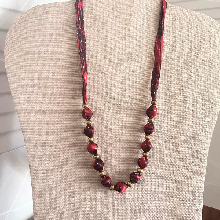 Maroon Ajrakh Beaded Necklace For Women | Handcrafted Jewelry | Contemporary