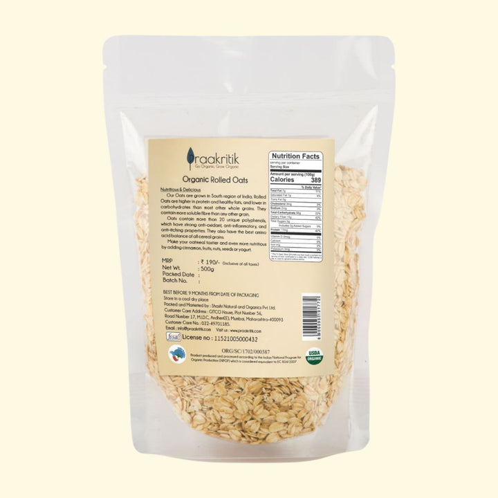 Rolled Oats | Crisp & Nutty Flavour | Nutrients Rich | Organic Certified | 500 GM