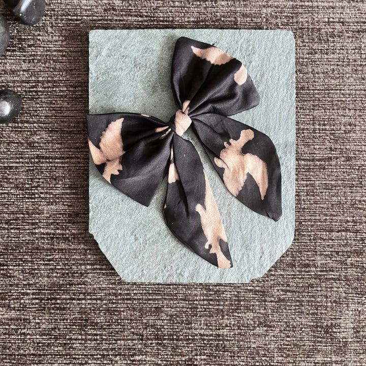 Hair Ribbon Bow Clip For Girls | Hand Crafted | Black & Ivory | Elegant | Comfortable