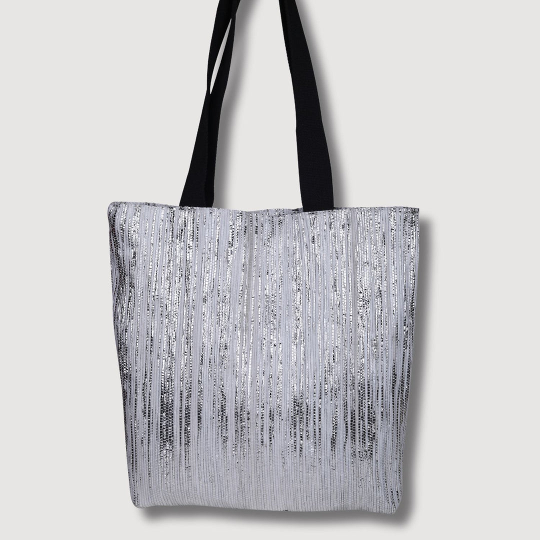 Silver Tote Bag | Spacious | Classic Style | Silver-White | Hand-Crafted | Unique