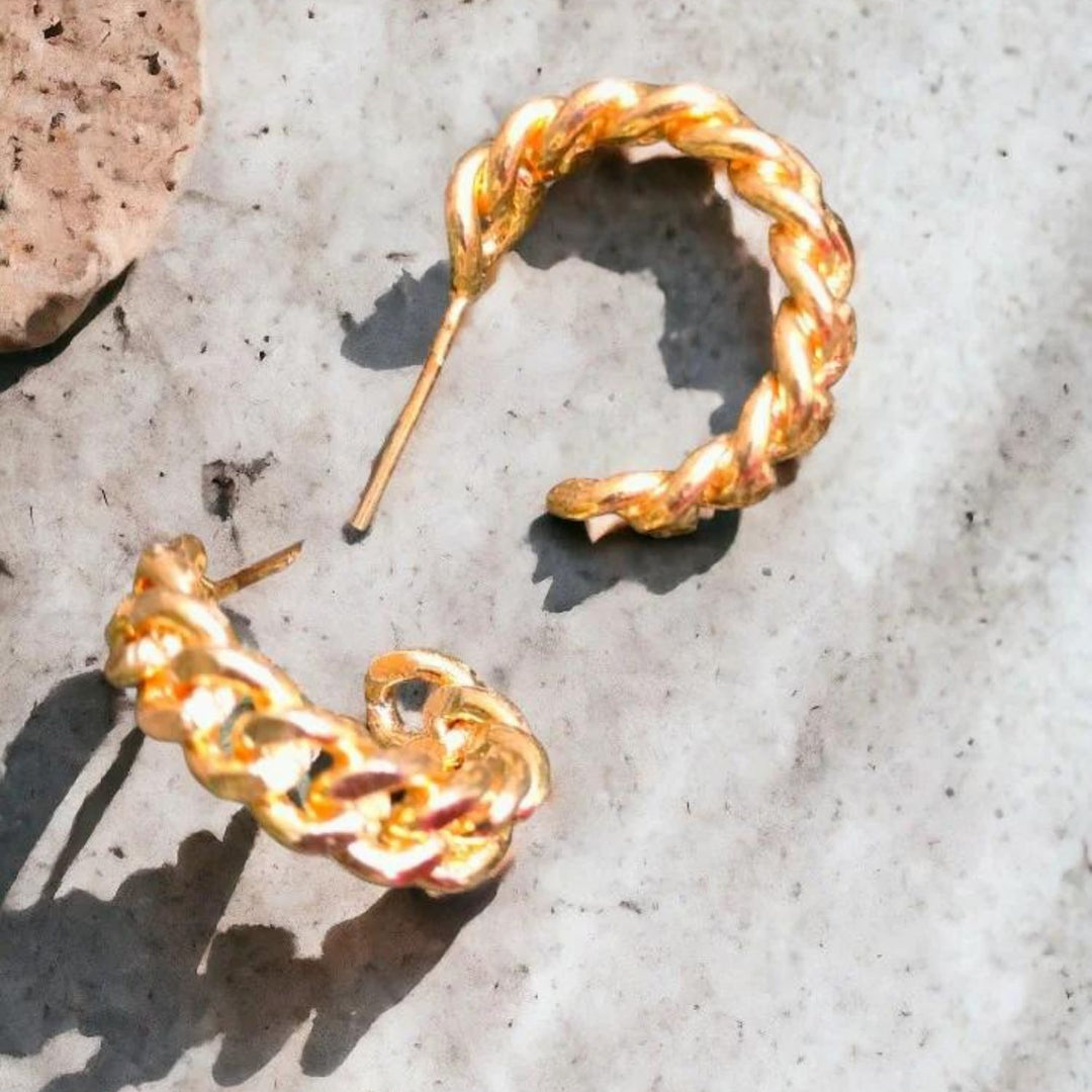 Chain Hoops Earrings | Chic Design | Hand Crafted | Daily Wear Jewellery | Golden 