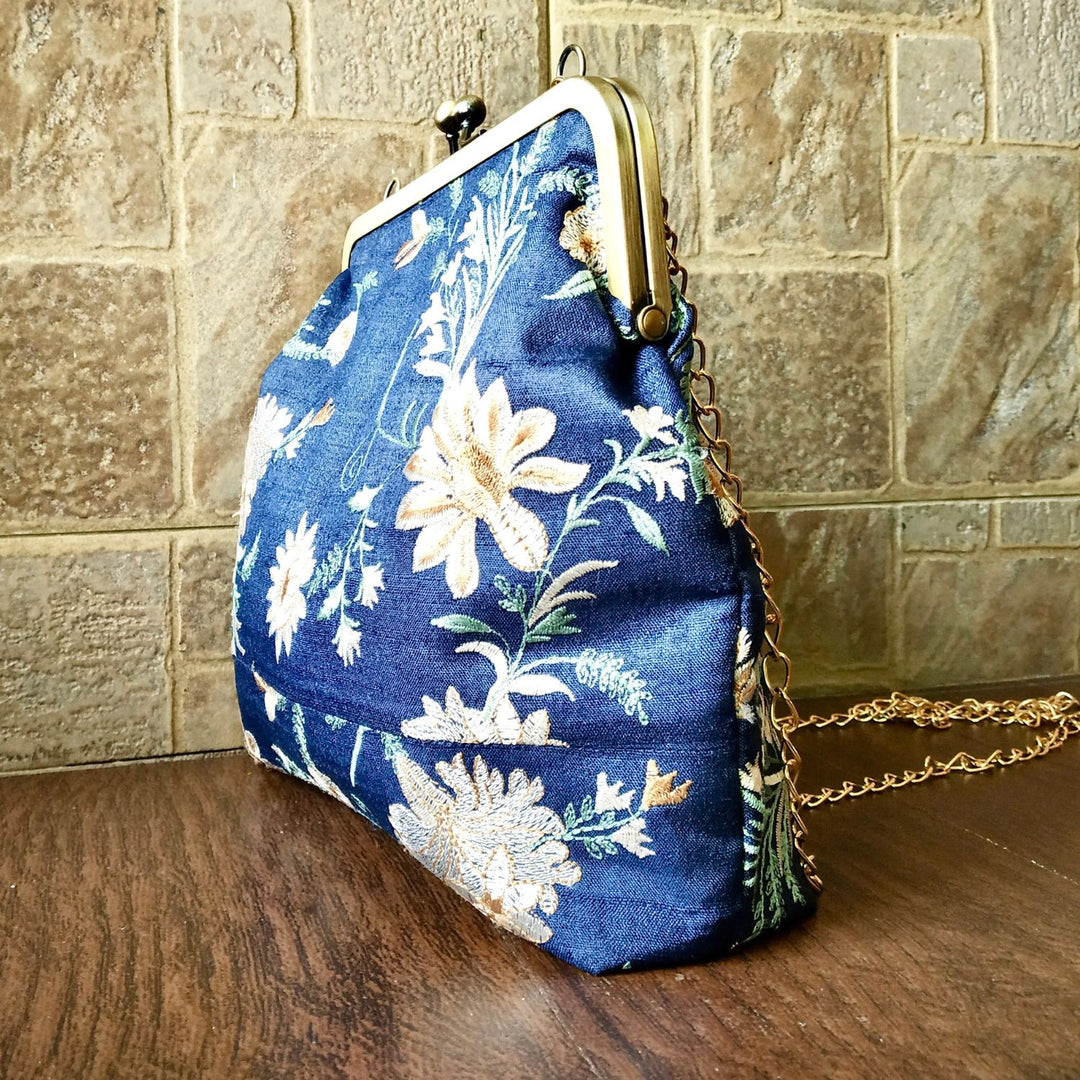 Floral Tussar Silk Sling Bag | Elegant Shine for Every Occasion