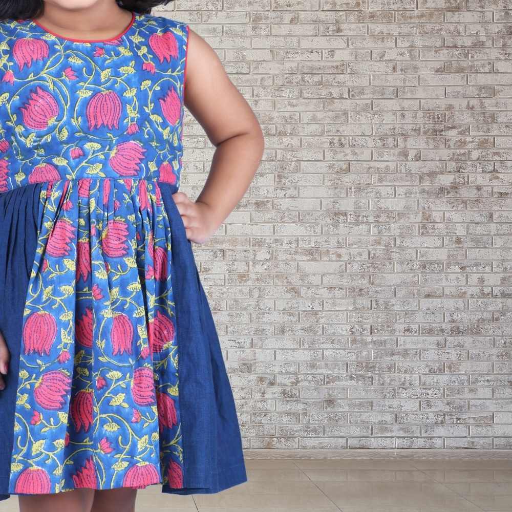 Midnight Dress | Occasion Wear | Cotton | Navy Blue And Pink