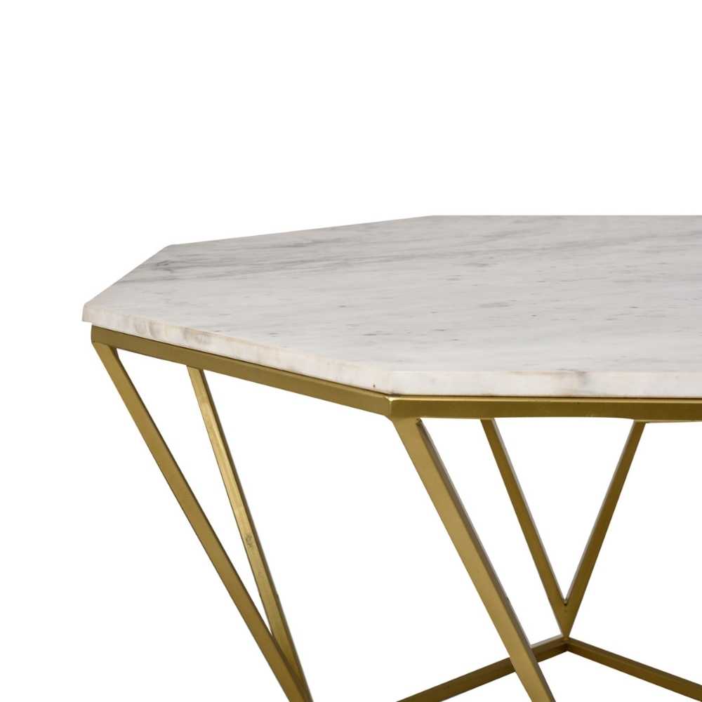 Hexagon Shape Coffee Table With Marble Table Top | Modern Accent Table | Gold Finish Stand | 31 Inches