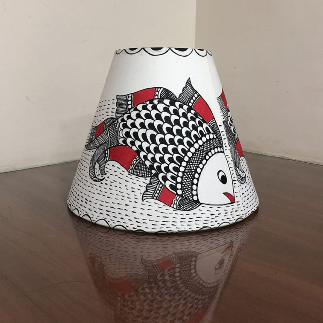 Madhubani Fish Classic Empire Lamp Shade | Hand-Painted | Off White