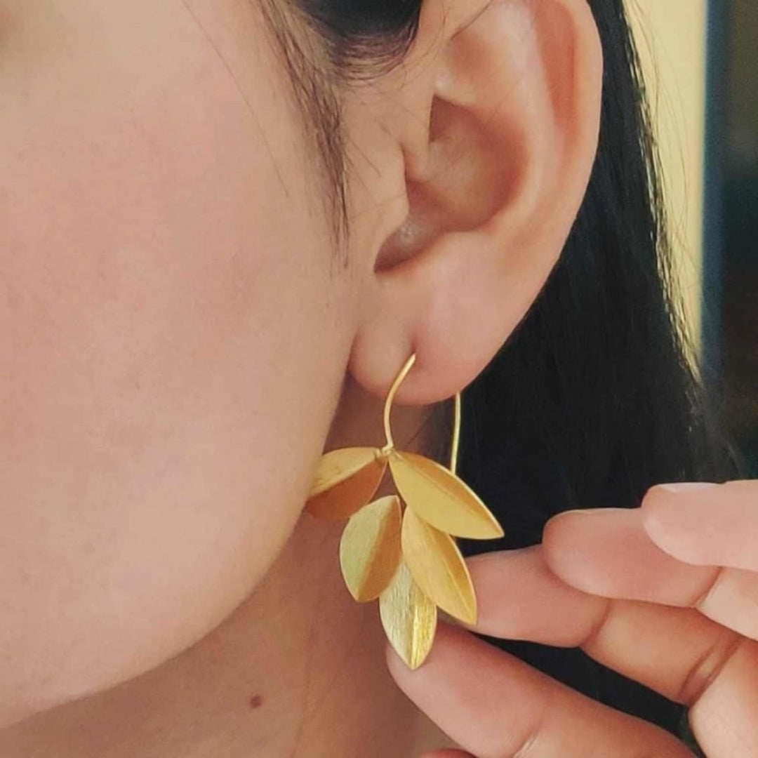 Golden Leaves Metal Earrings | Hand-Crafted | Artisanal | Sustainable