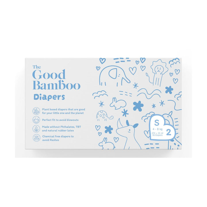 Eco-Friendly Bamboo Diapers | Small Size / 4-8 KG | Tape Style | Pack Of 36