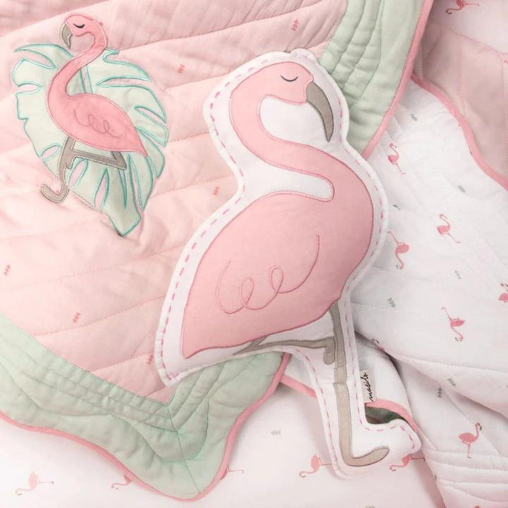 Flamingo Print Pink Cot Bedding Set For Babies | Nursery Essential | Organic Cotton | Set Of 6