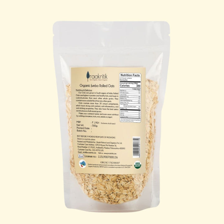 Organic Jumbo Rolled Oats | Crisp & Nutty Flavour | Nutrients Rich | 500 GM