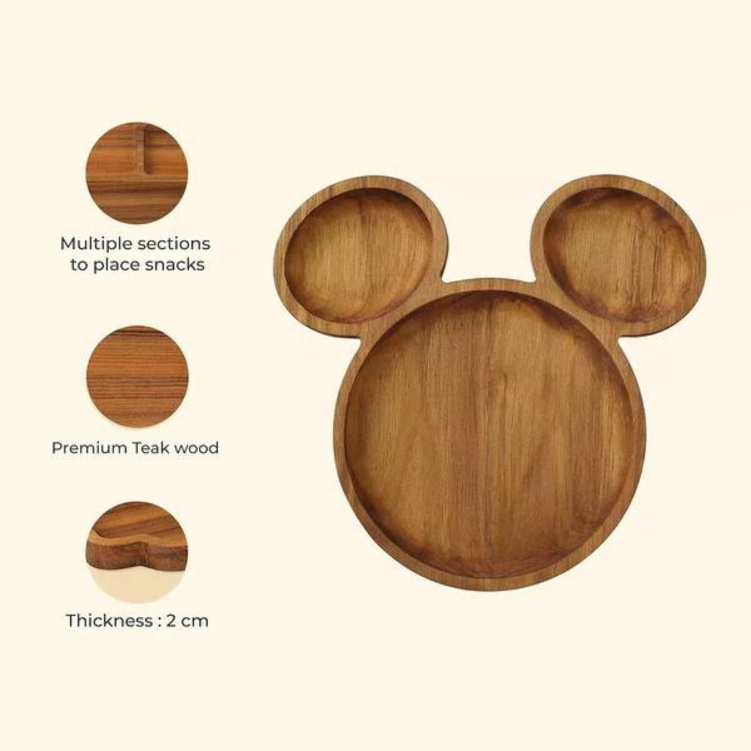 Teakogram Mickey Mouse Platter | Premium Teak Wood | Hand-Crafted | 9 Inch