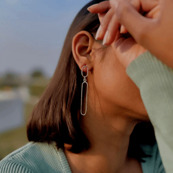 Long Oval Earrings | Unique Silver Jewellery | Hand-Crafted | Sustainable