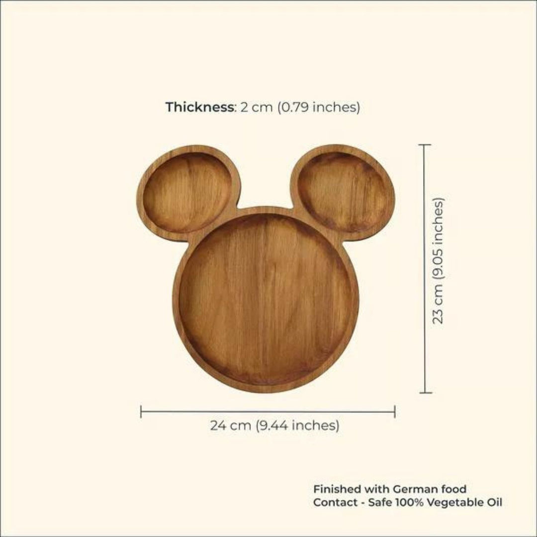 Teakogram Mickey Mouse Platter | Premium Teak Wood | Hand-Crafted | 9 Inch