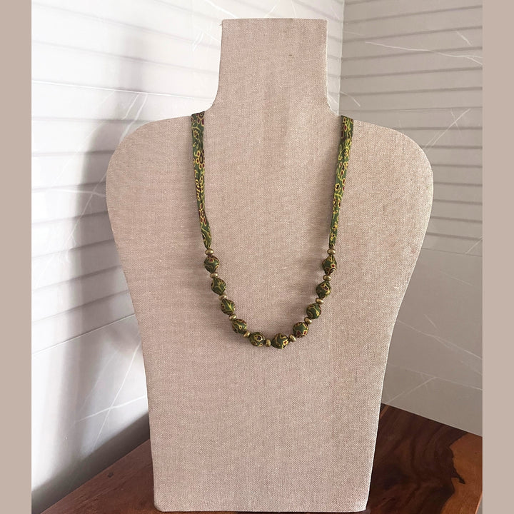 Beaded Fabric  Necklace | Minimalist Design | Hand Crafted | Adjustable | Green Yellow