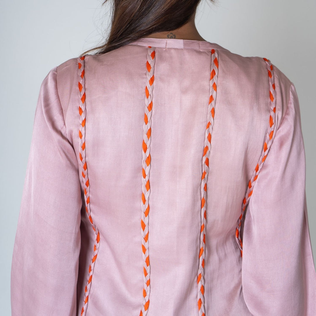 Pink-Orange Braided Short Gather Dress | Modal | Monochrome Elegance