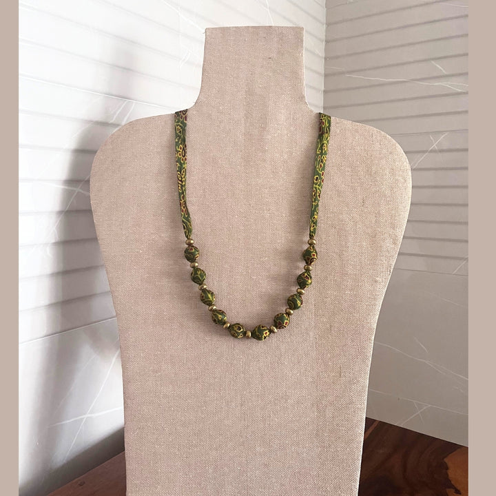 Beaded Fabric  Necklace | Minimalist Design | Hand Crafted | Adjustable | Green Yellow