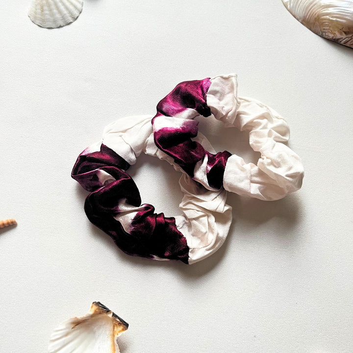 Silk Scrunchies For Women | Anti-Breakage Soft Hair Bands | Printed Wine Set of 2